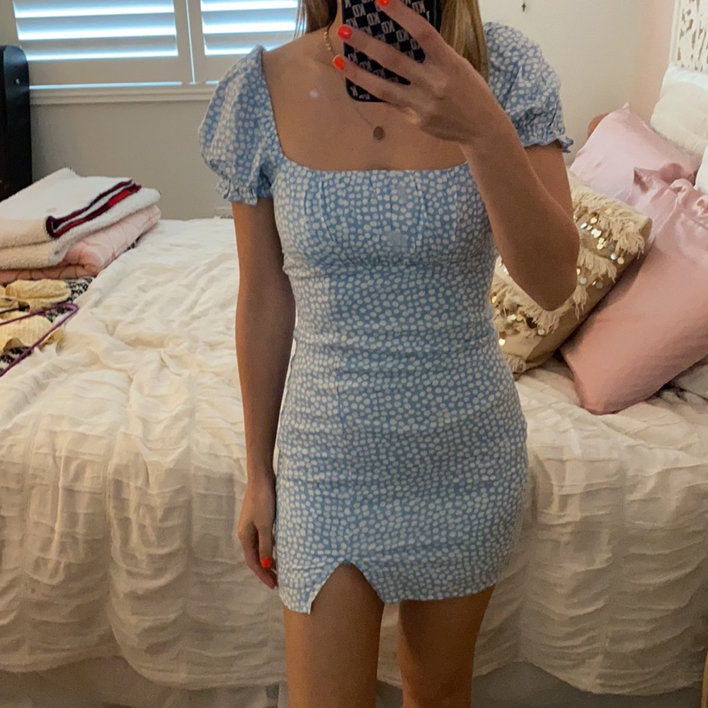 Blue and white dress
